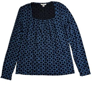 Liz Claiborne Blue Black Patterned Long Sleeve Top Size XS Fully Lined NWOT